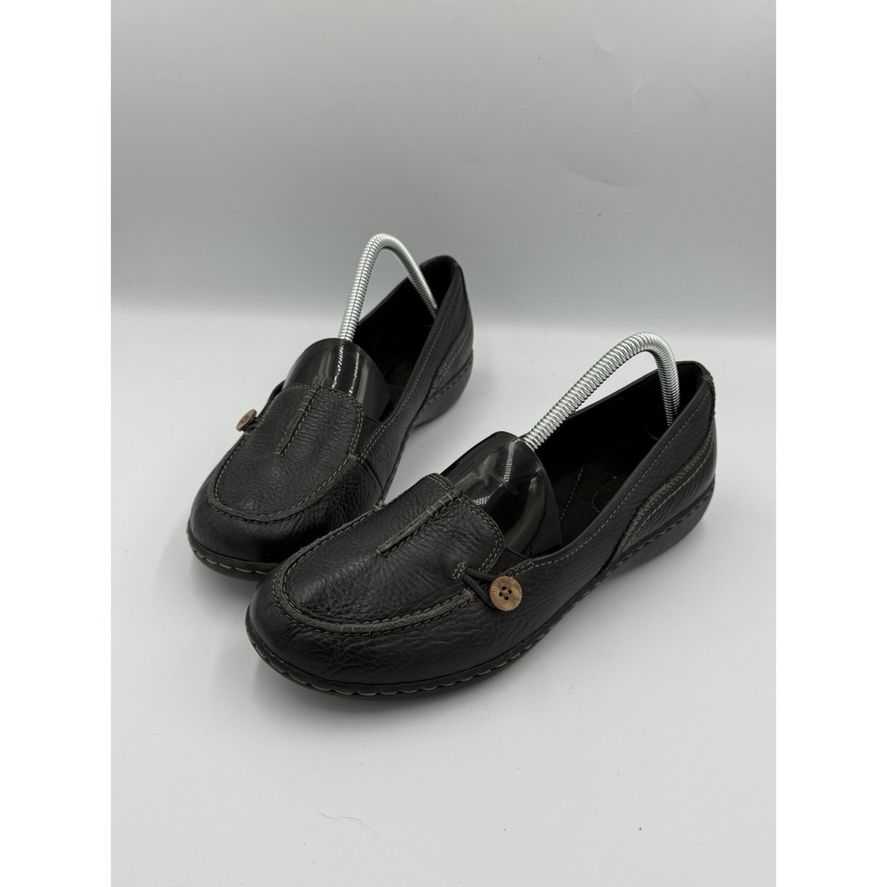 Clarks Ashland Scurry Loafers Women's Size 9M Black Leather Slip On Button